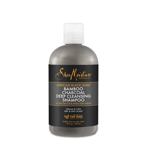 SHEA MOISTURE African Black Soap Bamboo Charcoal Deep Cleansing Shampoo Product Bottle