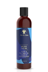 AS I AM Dry and Itchy Scalp Care Olive and Tea Tree Oil Leave in Conditioner Product Bottle